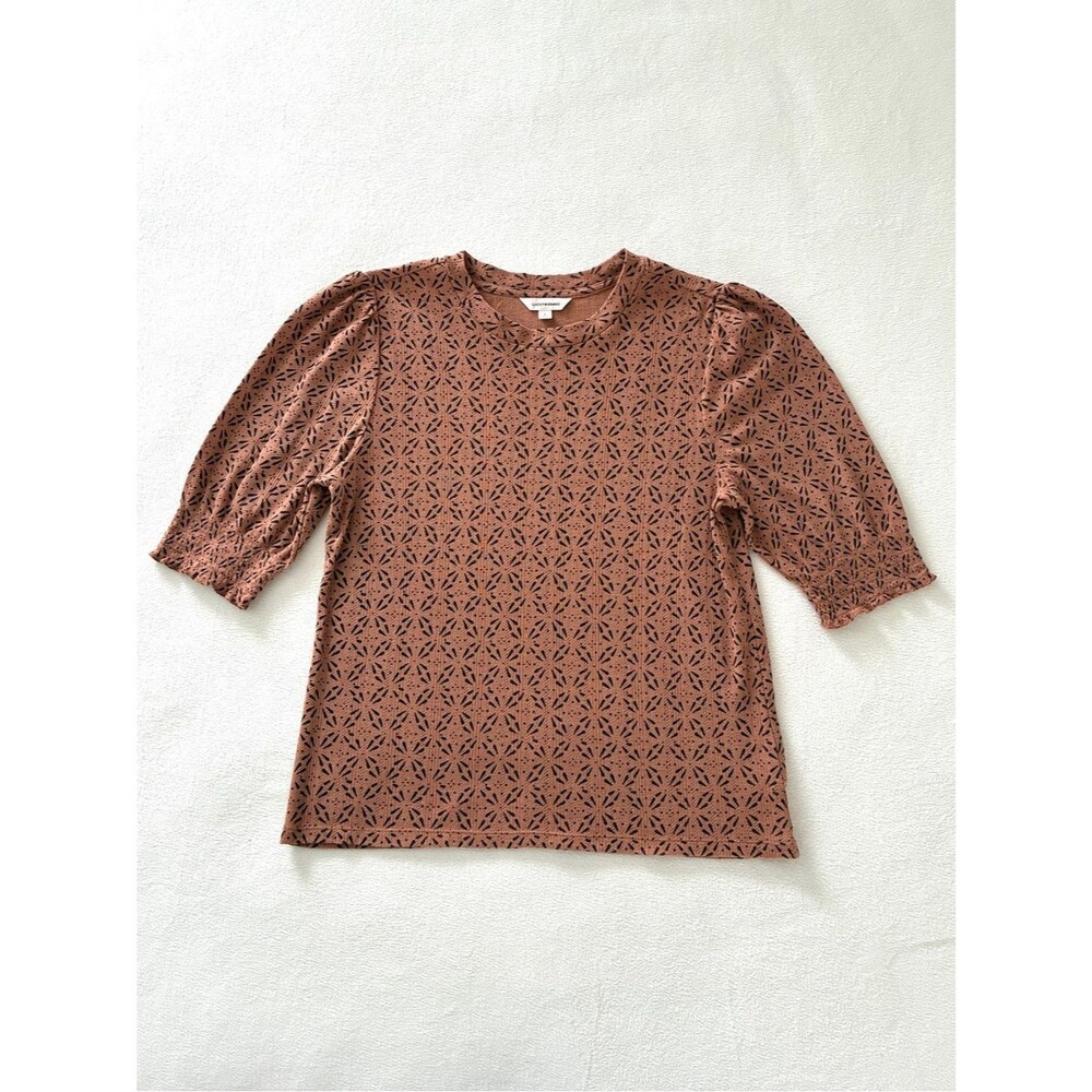 Lucky Brand Top L Brown Black Geometric Print Fall Autumn Shirt Casual Boho